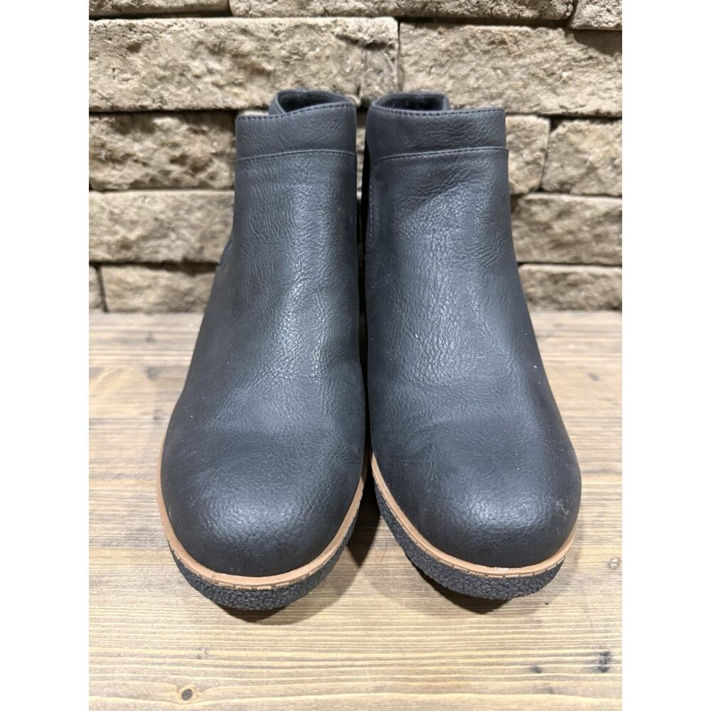 Dr Scholls Harlow Ankle Booties Wedge Boot Womens 7.5M Black Faux Leather Shoes